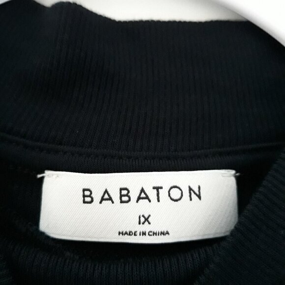 Aritzia Babaton Mock Turtleneck Micro Ribbed Top Short Sleeves Black 1X - Picture 7 of 8